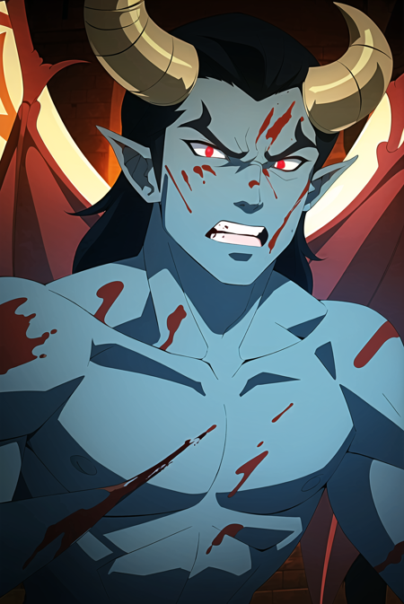 3978524519-3186012543-1boy, male focus, blood, red eyes, solo, horns, teeth, clenched teeth, wings, demon boy, colored skin, demon wings, looking at v.png